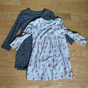 Set of 2 Old Navy Girls 3T Long Sleeved Play Dresses: Ballerina Print & Leopard
